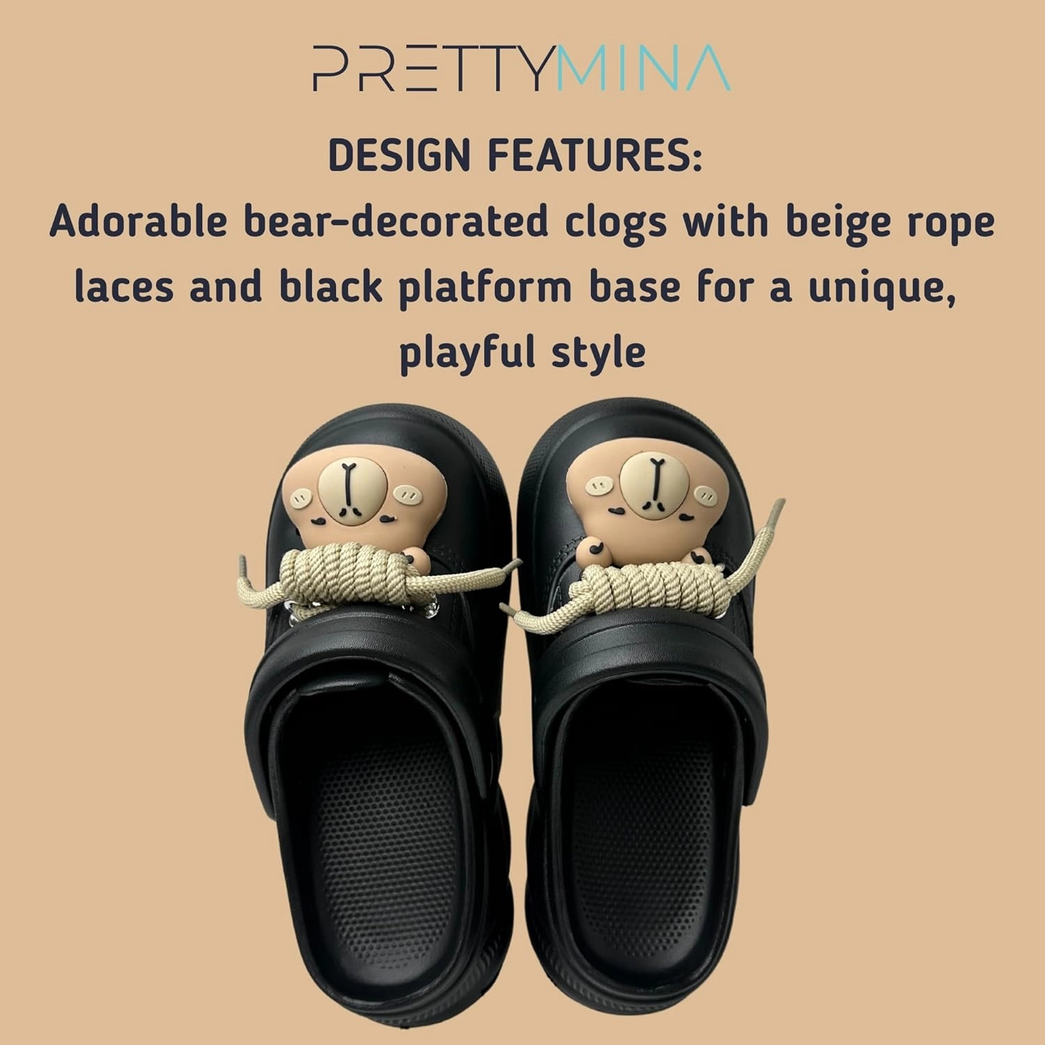 Bear Design Clogs, Women's Sizes 5-9, Black, 2 Inch Platform