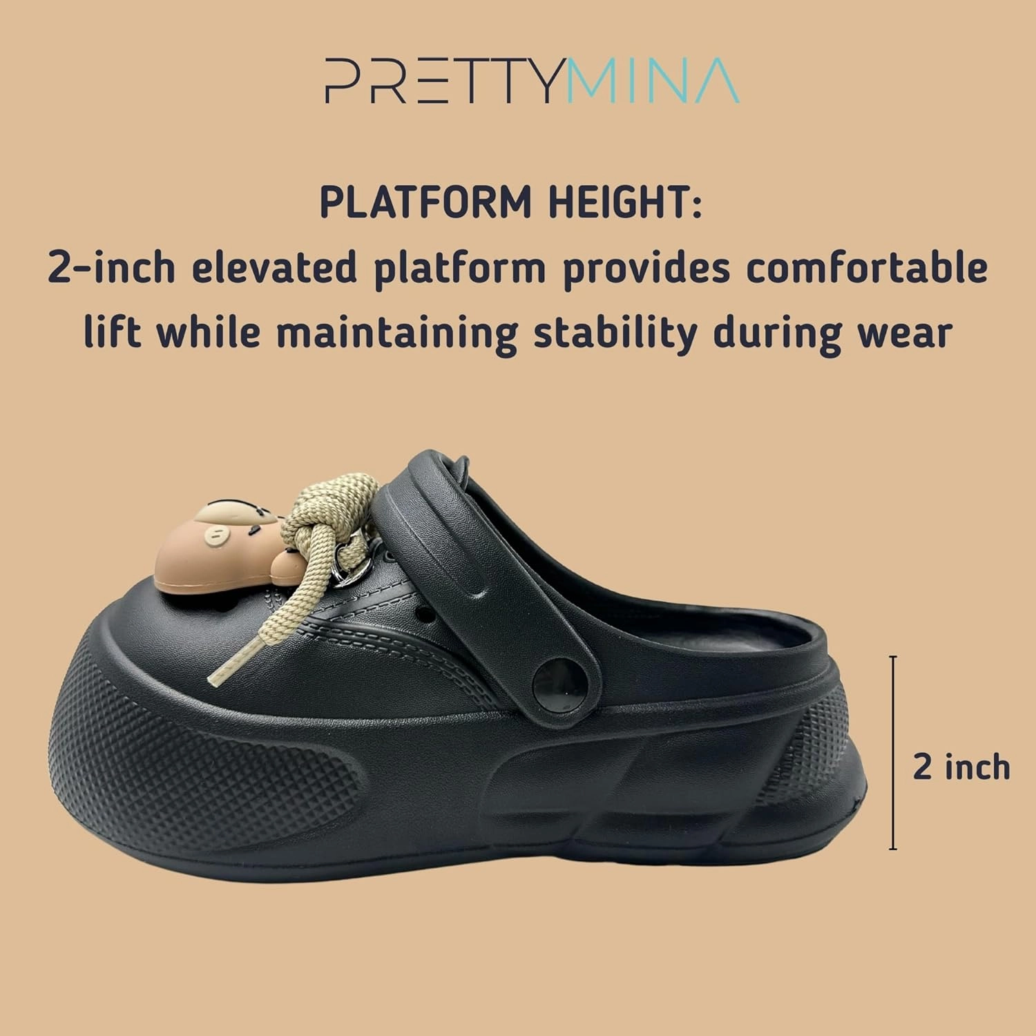 Bear Design Clogs, Women's Sizes 5-9, Black, 2 Inch Platform