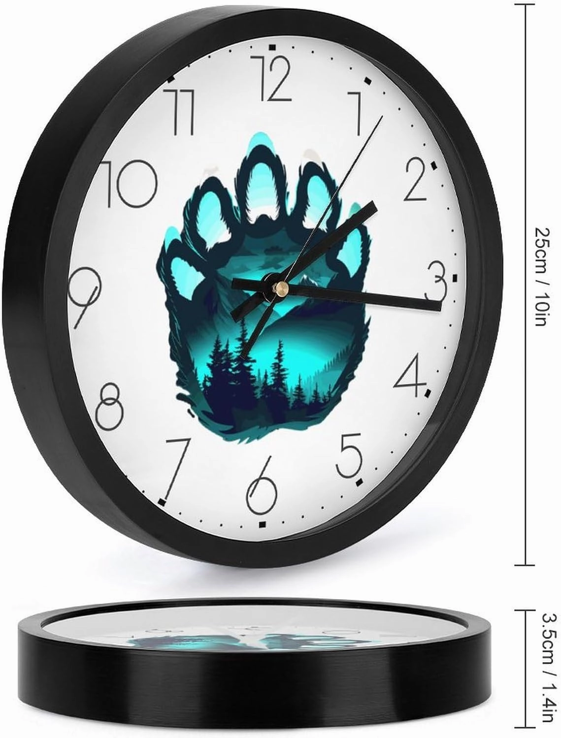 Bear Paw Silhouette Nature Tree Mountain Wall Clock 10 Inch Silent Non-ticking Battery Operated Decorative Clock for Kitchen Bedroom