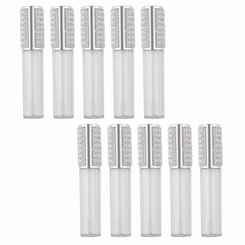 Beaupretty Makeup Lip Gloss 10pcs Pearl Gloss Wand Tubes 5ml Bling Crystal Empty Lip Gloss Containers Clear Refillable Balm Bottles Dispenser For Travel Business Travel Container