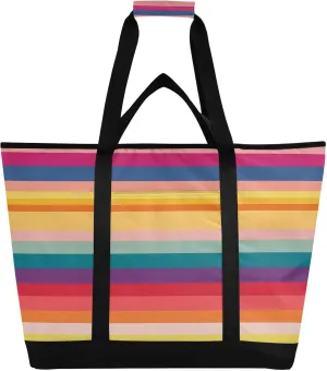 Beautiful Colored Stripes Reusable Insulated Lunchbox Cooler Bag, Leakproof Kitchen Grocery Bag Collapsible Portable Cooler Tote Bag for Picnic, Camping, Office, Travel