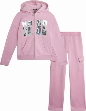 bebe Girls' Sweatsuit Set - 2 Piece Soft Fleece Full Zip Up Hoodie and Cargo Pants Set for Girls (7-12)