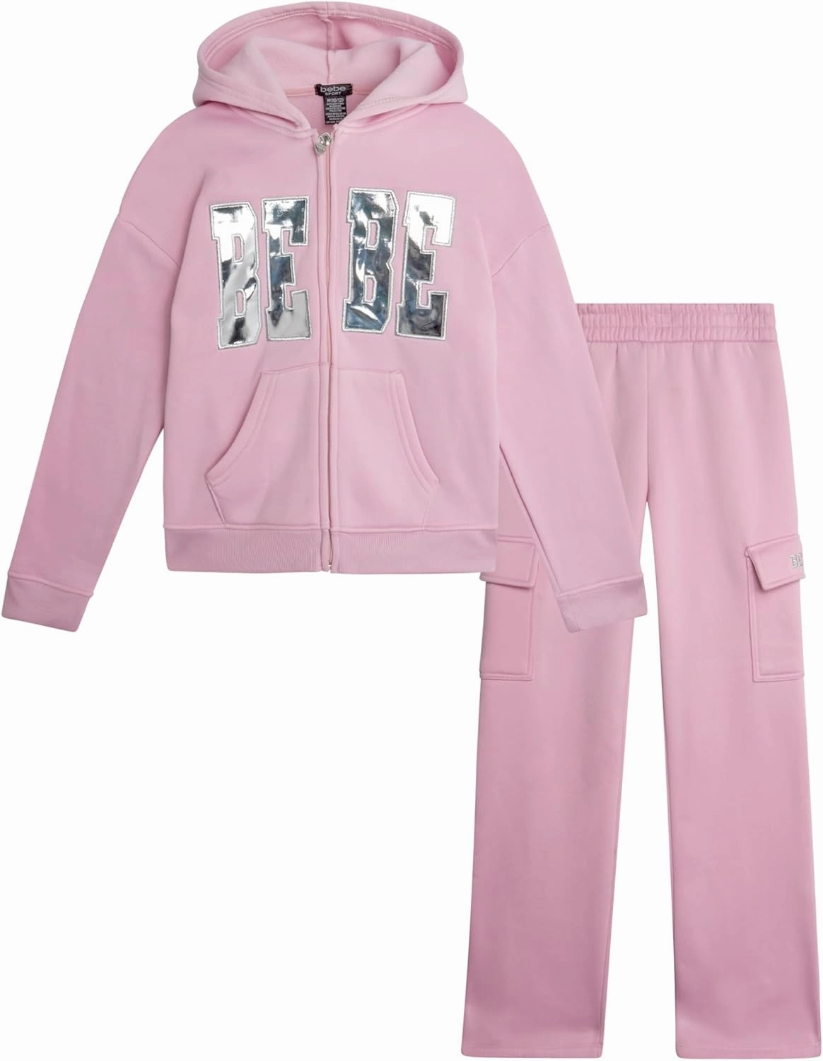 bebe Girls' Sweatsuit Set - 2 Piece Soft Fleece Full Zip Up Hoodie and Cargo Pants Set for Girls (7-12)