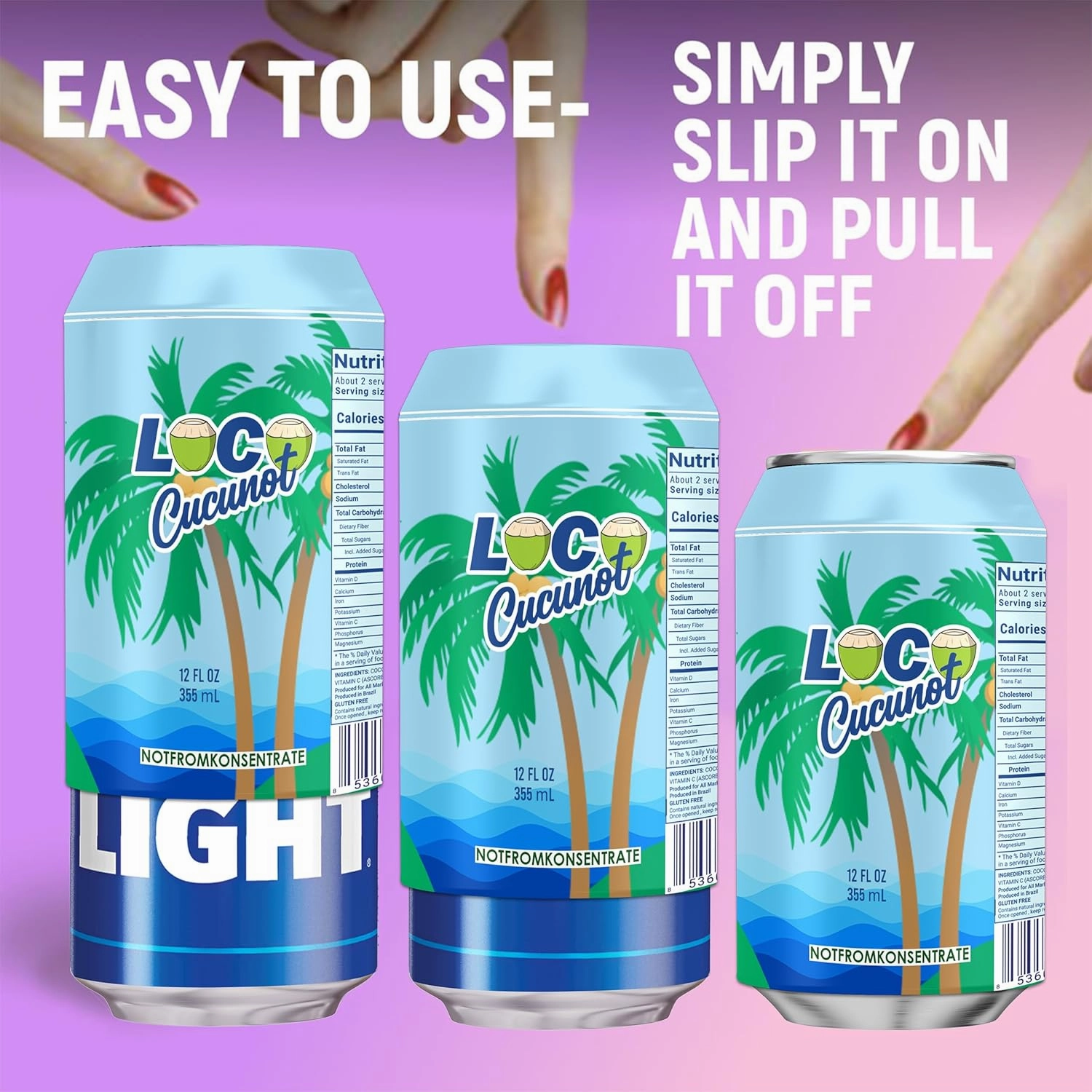 BeerSkin Skywin Silicone Can Sleeve, 6 Pack 12 oz (355 ml) Soda Can Sleeve, Disguises Can as Natural Coconut Water (Light Blue)