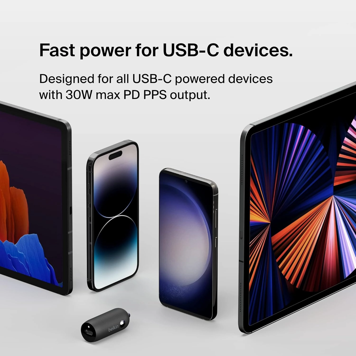 Belkin Boost↑Charge™ 30W Fast Car Charger, USB-C Power Delivery Port, 4-Port USB Power Extender, Universal Compatibility for iPhone 16, Galaxy S25, Note Series, Nintendo Switch 2 and More - Black