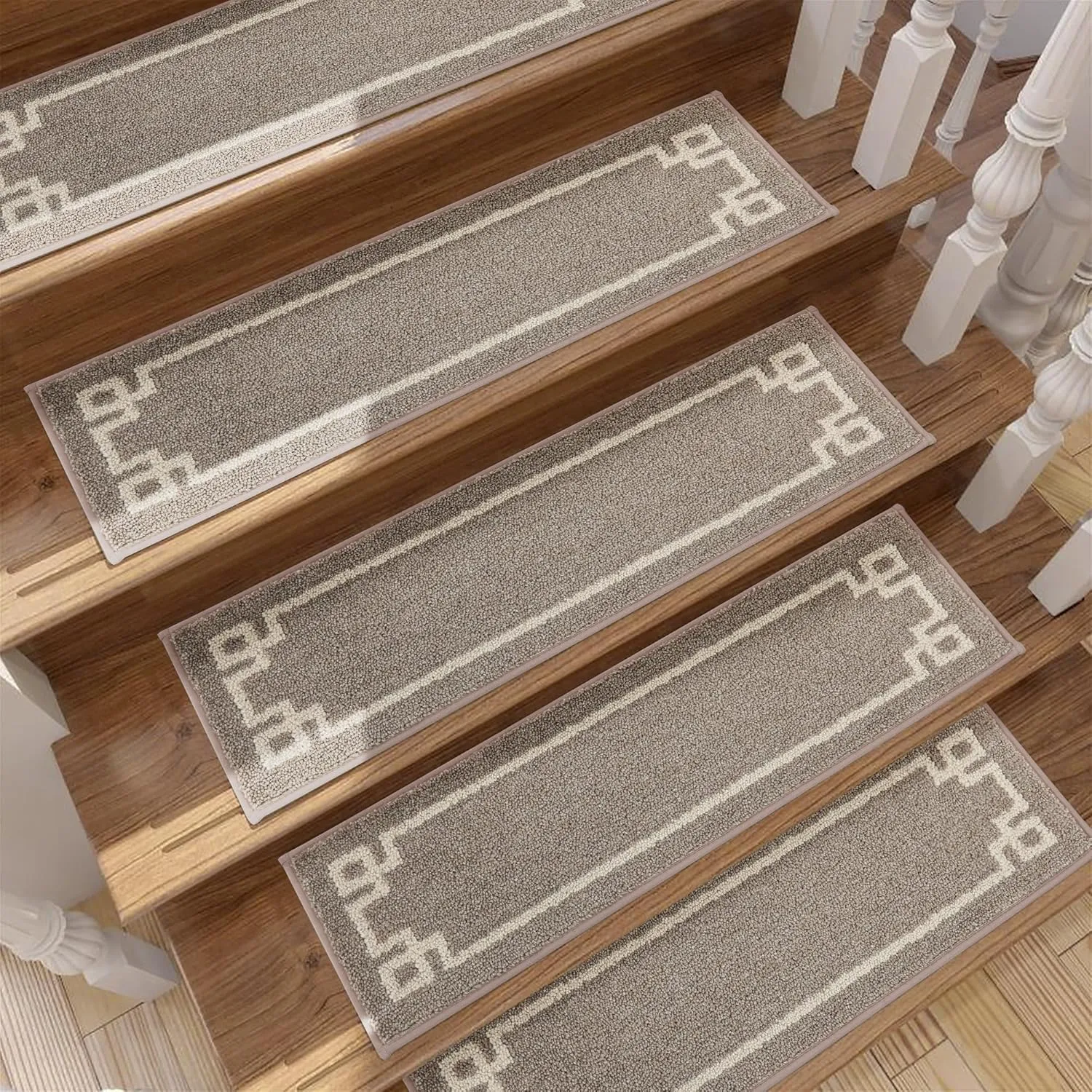 BEQHAUSE Stair Treads for Wooden Steps Non Slip Washable Carpet Stair Treads with Reusable Residue Free Backing Soft Polyester Stair Rugs Indoor for Kids Elders and Dogs 9”x28”,4pcs,Taupe