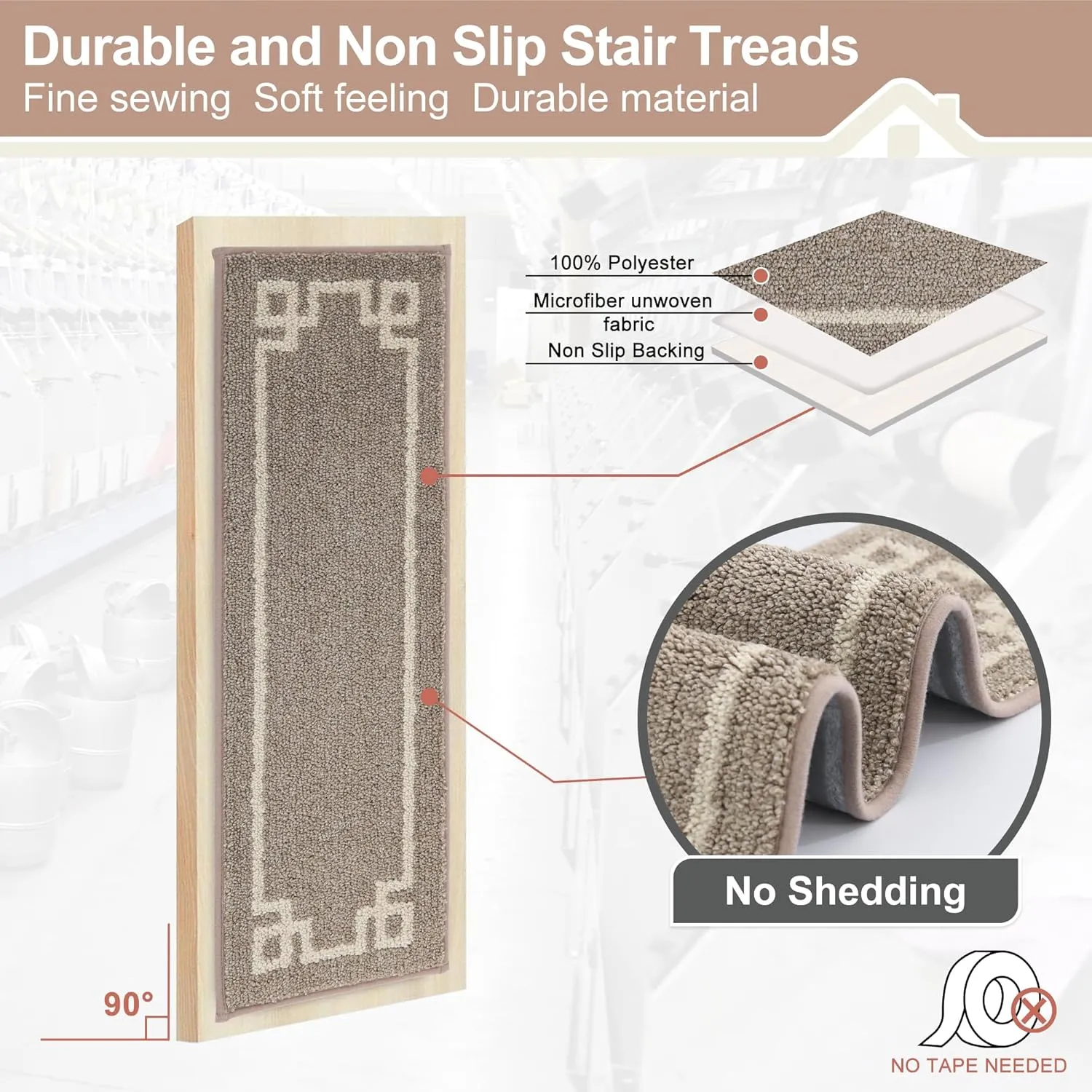 BEQHAUSE Stair Treads for Wooden Steps Non Slip Washable Carpet Stair Treads with Reusable Residue Free Backing Soft Polyester Stair Rugs Indoor for Kids Elders and Dogs 9”x28”,4pcs,Taupe