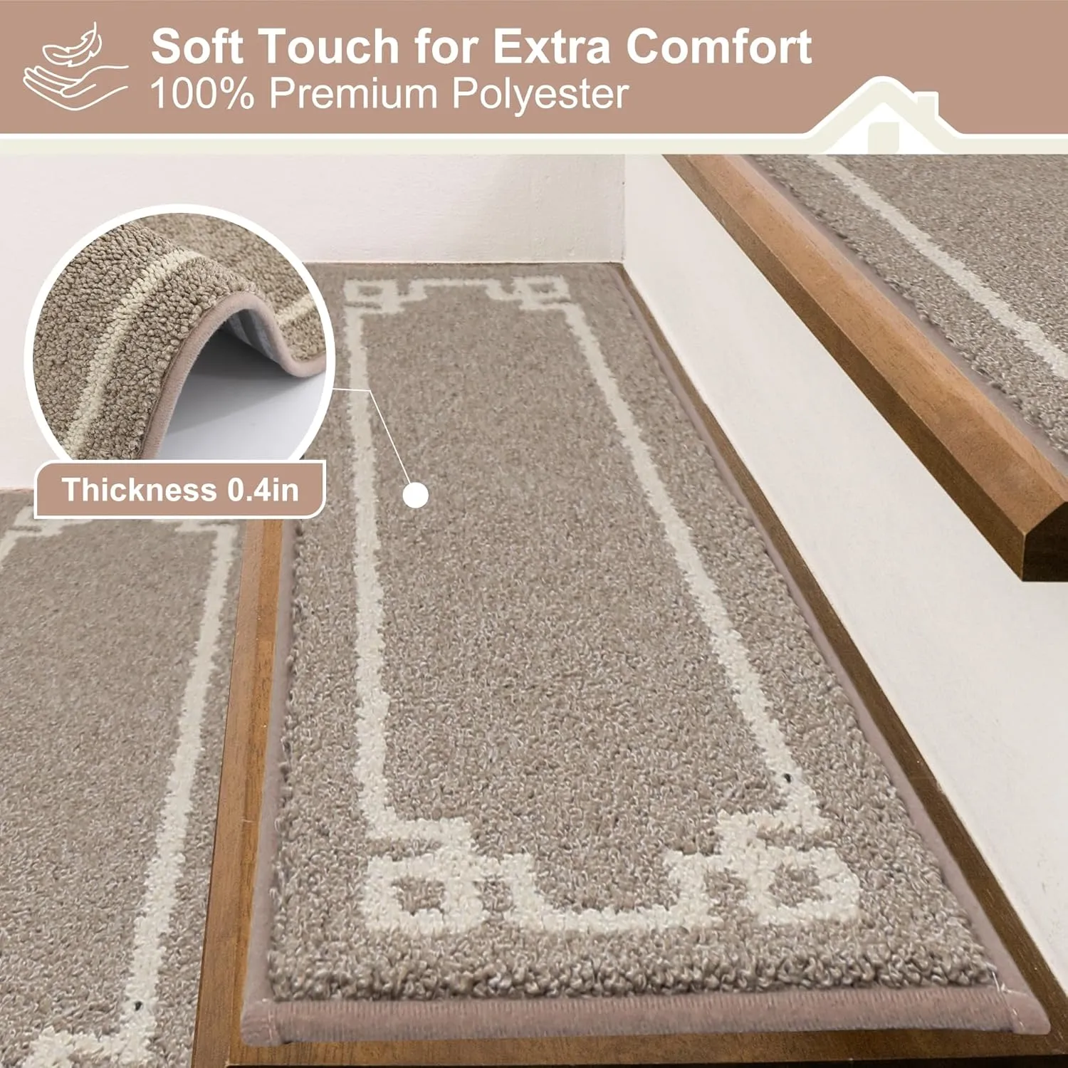 BEQHAUSE Stair Treads for Wooden Steps Non Slip Washable Carpet Stair Treads with Reusable Residue Free Backing Soft Polyester Stair Rugs Indoor for Kids Elders and Dogs 9”x28”,4pcs,Taupe
