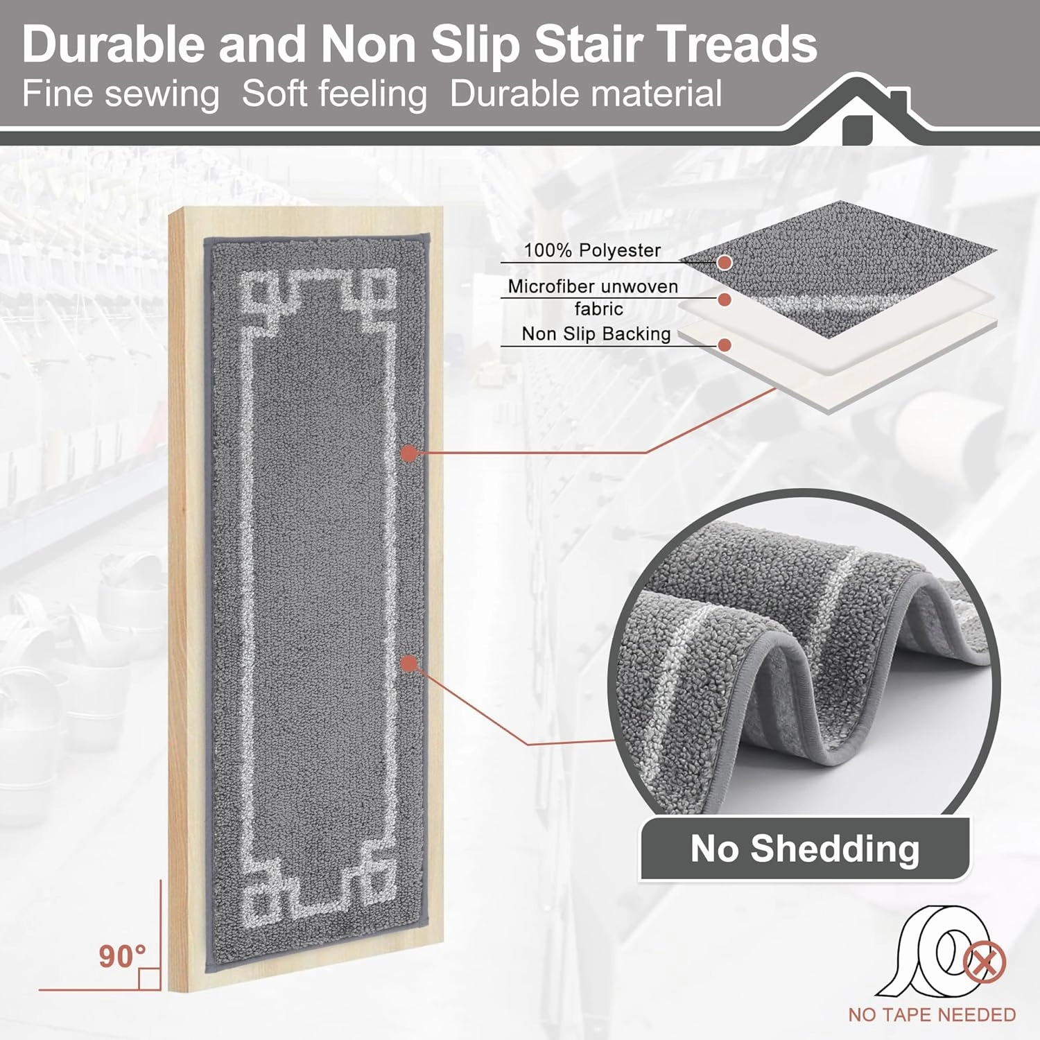 BEQHAUSE Stair Treads for Wooden Steps Non Slip Washable Carpet Stair Treads with Reusable Residue Free Backing Soft Polyester Stair Runners Indoor for Kids Elders and Dogs 9”x28”,4pcs,Grey