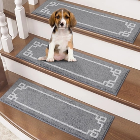 BEQHAUSE Stair Treads for Wooden Steps Non Slip Washable Carpet Stair Treads with Reusable Residue Free Backing Soft Polyester Stair Runners Indoor for Kids Elders and Dogs 9”x28”,4pcs,Grey