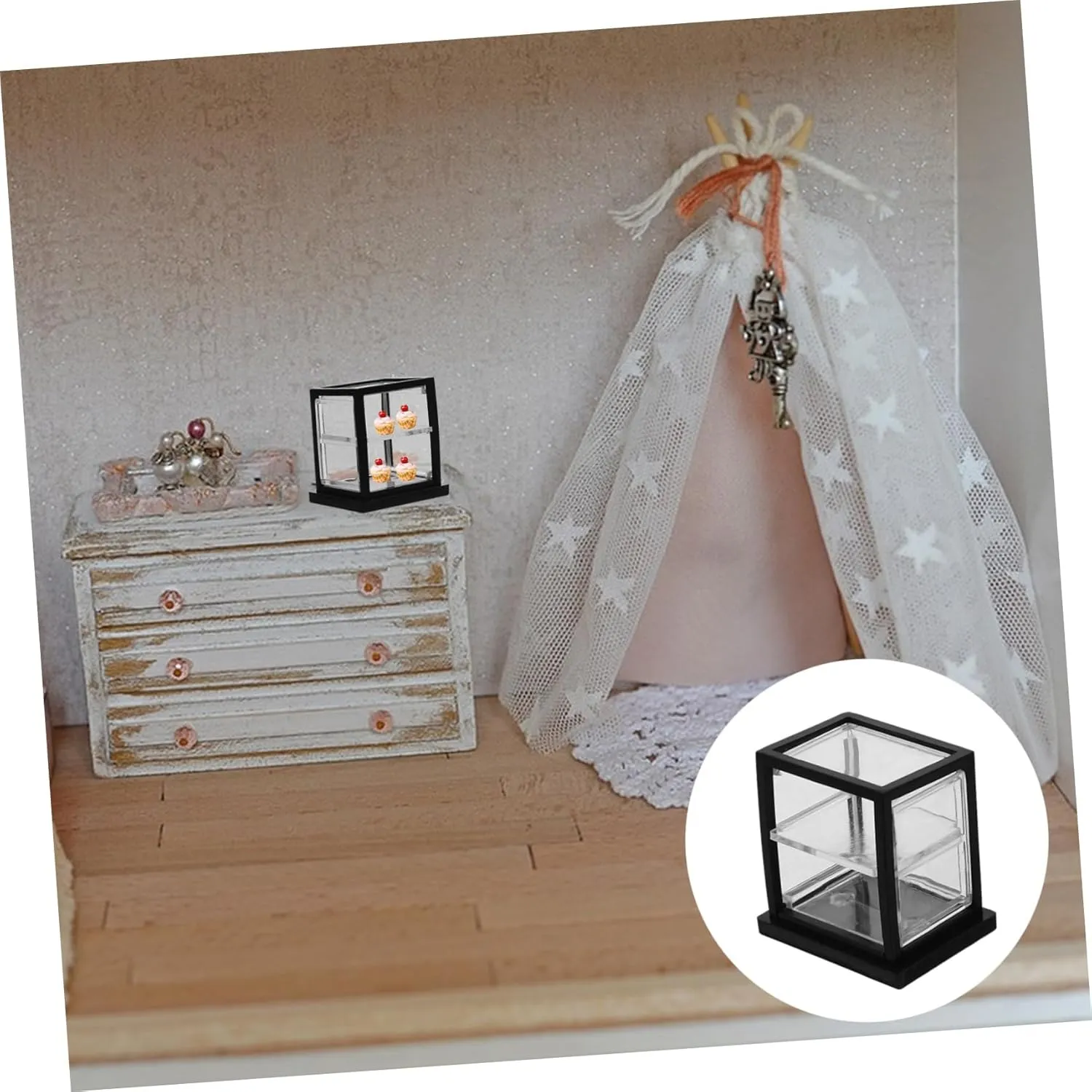 BESPORTBLE 4sets 3pcs Miniature Bakery Display Cabinet Double Layer Transparent Doll House Cupboard for Cake and Dessert Decoration Cute and Compact Dollhouse Bakery Model Showcase 3pcs*4