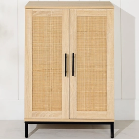 Best Choice Products 2-Door Natural Rattan 34 x 24in Multiuse Storage Cabinet for Bathroom, Living, Dining Room, Entryway w/Adjustable Shelves