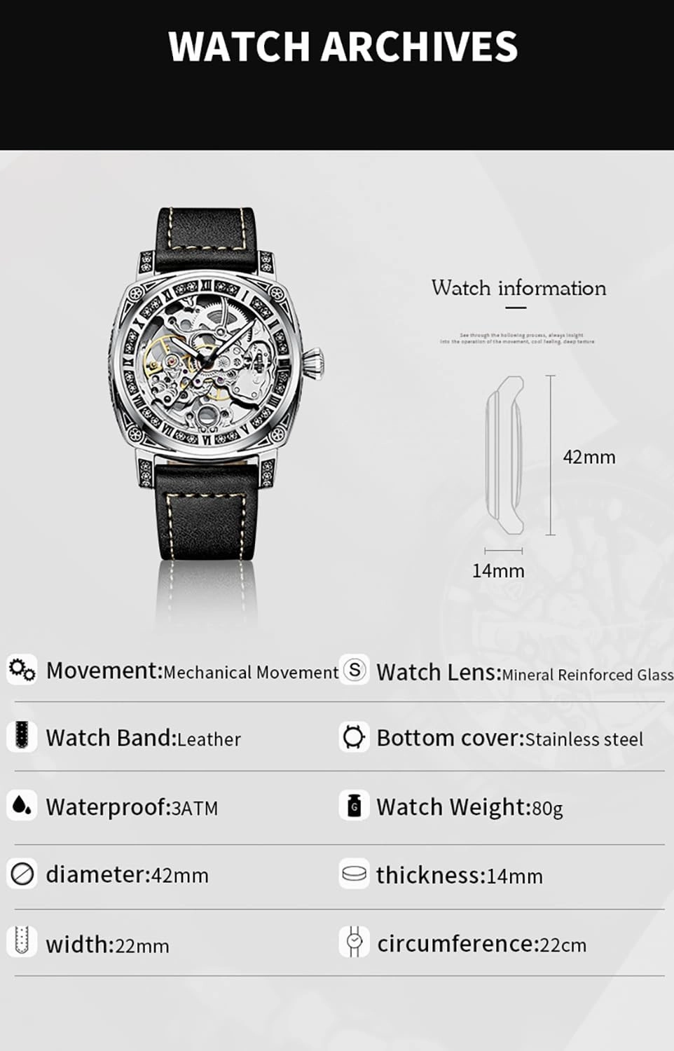 BESTKANG Mens Automatic Watch Skeleton Self Winding Watch Waterproof Luminous Luxury Dress Wrist Watches