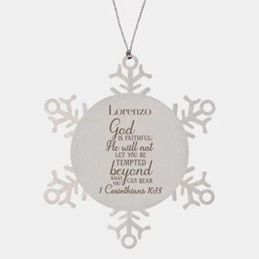 Bible Verse Ornament Lorenzo Custom Name 1 Corinthians 10:13 for Christmas Religious Ornament for Lorenzo God is Faithful; he Will not let You be Tempted Beyond What You can Bear. Motivational F