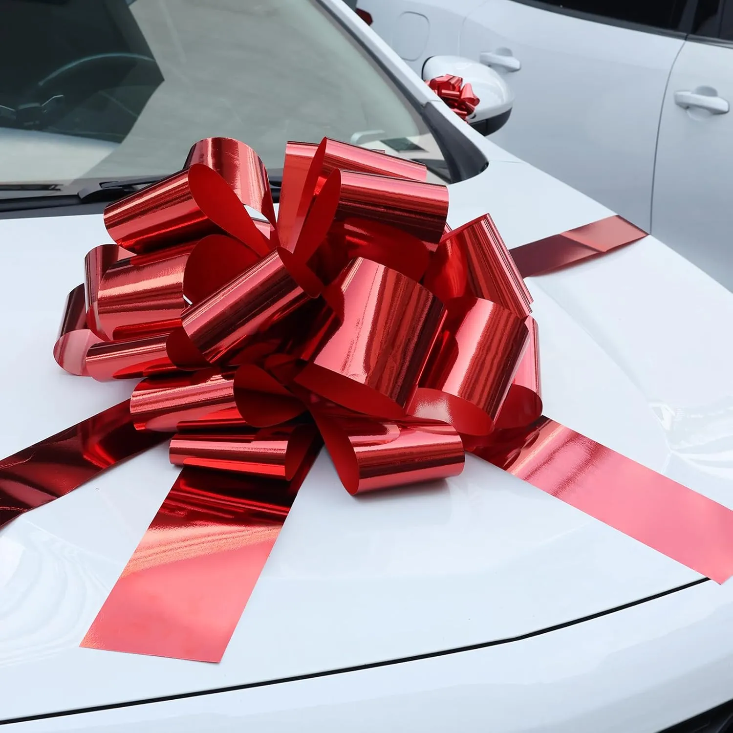Big Car Bow Metallic Red, 20 inch Round Shape Present Bows, Birthday Bow, Giant Bow for Cars Decor New Houses, Big Bow Huge Car Bow for Present, Easter Bows for Cars, Wrapping Bows