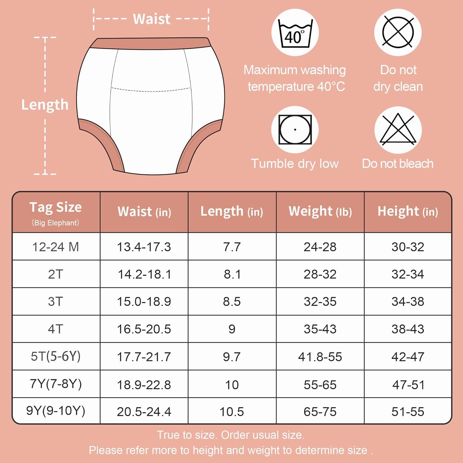 BIG ELEPHANT Potty Training Underwear - 10 Pack, 100% Cotton Absorbent Unisex Toddler Pee Pants for Boys Girls