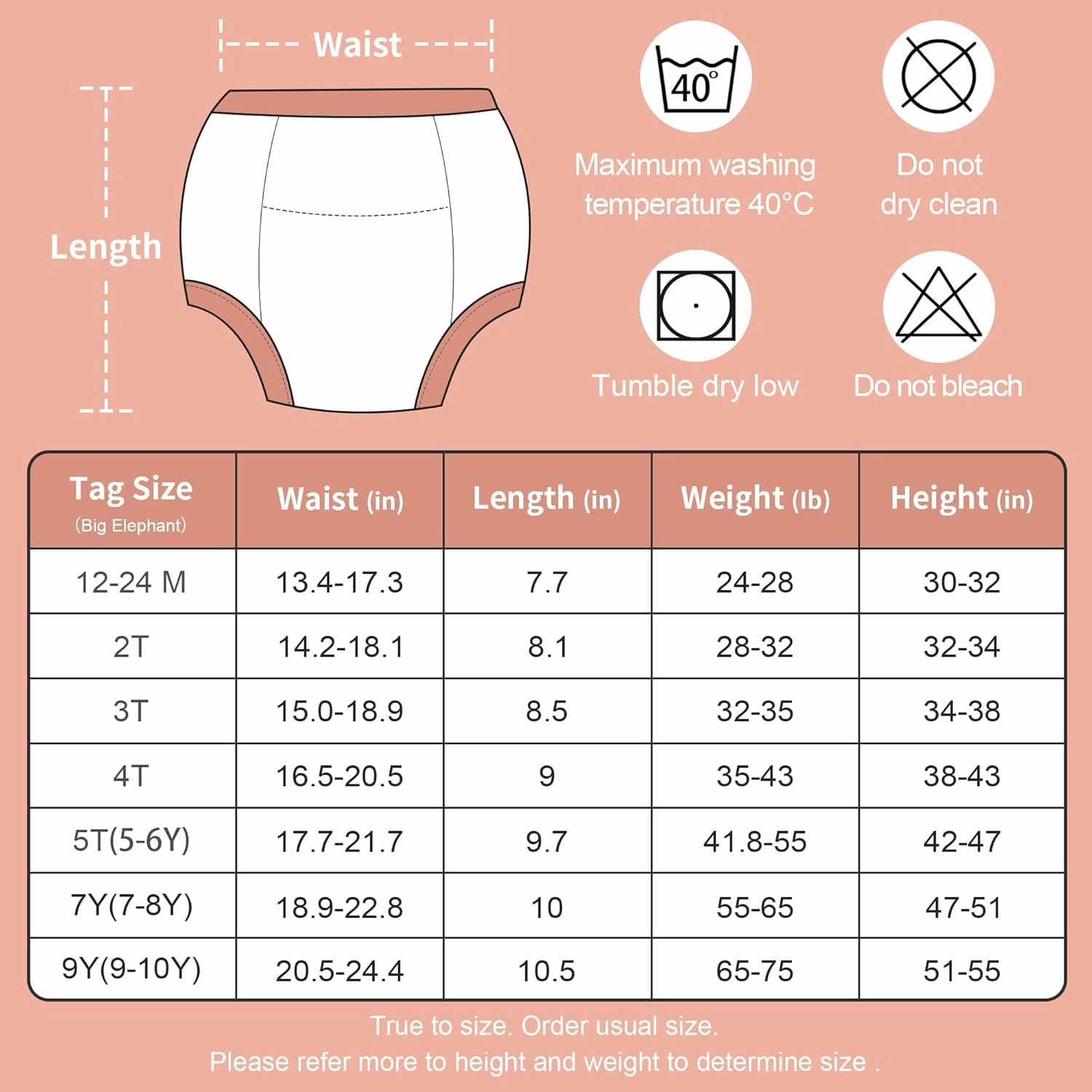 BIG ELEPHANT Potty Training Underwear - 10 Pack, 100% Cotton Absorbent Unisex Toddler Pee Pants for Boys Girls