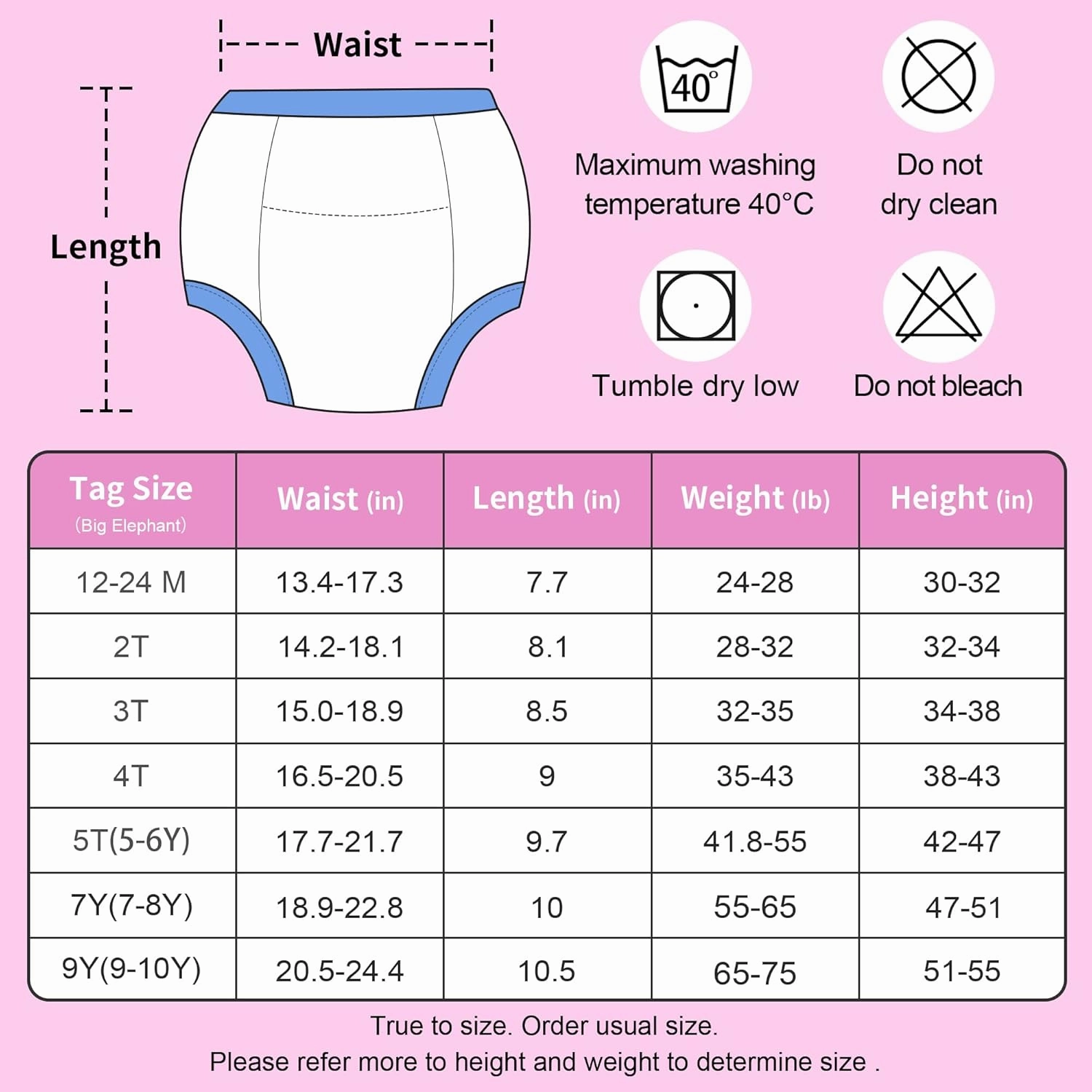 BIG ELEPHANT Potty Training Underwear - 10 Pack, 100% Cotton Absorbent Unisex Toddler Pee Pants for Boys Girls
