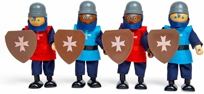 Bigjigs Toys Medieval Wooden Toy Knights - 4 Knights Doll Set for Wooden Castle, Medieval Dolls House People, Doll's Playsets