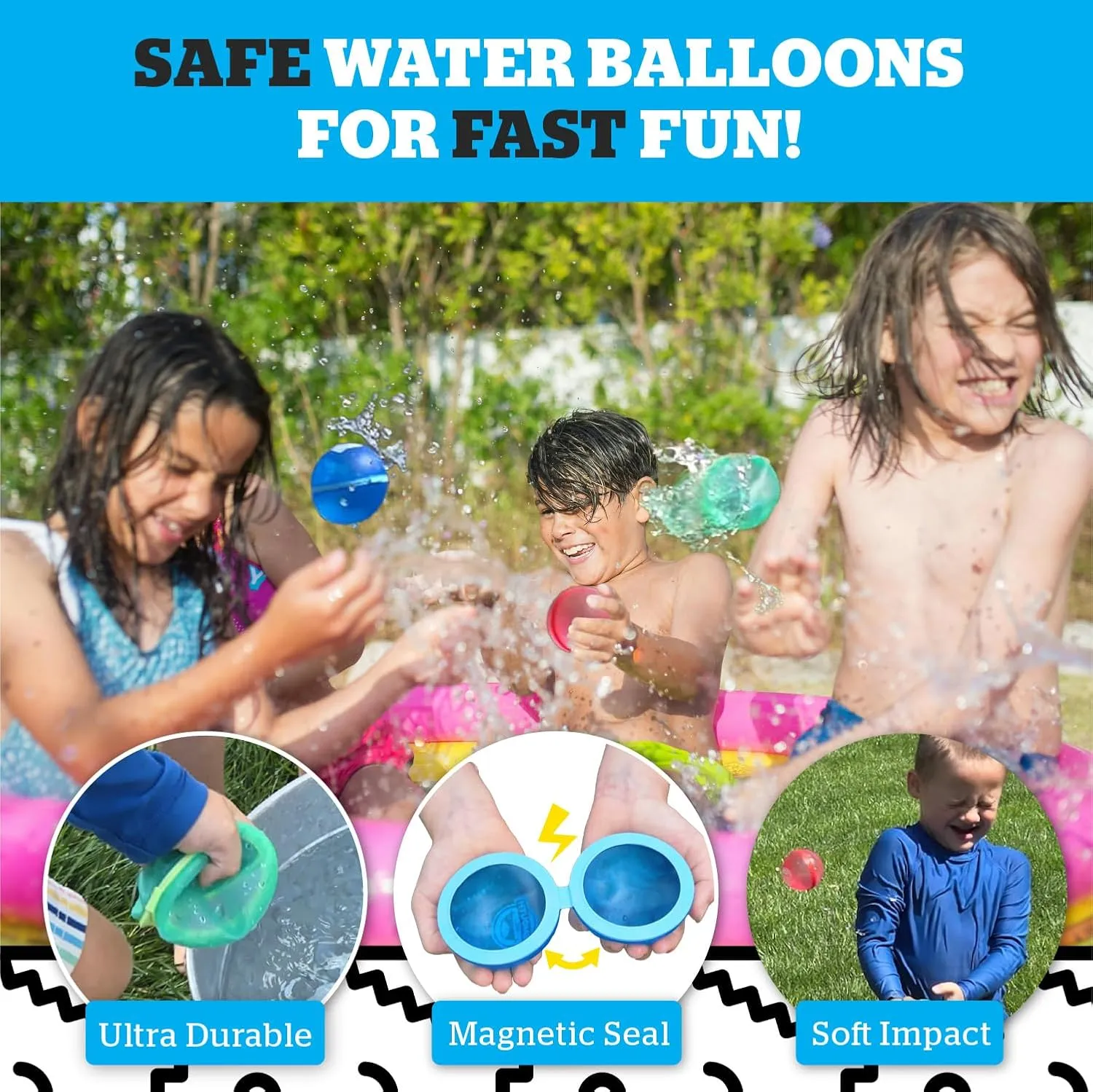 BigMouth Inc Reusable Magnetic Water Balloons, Outdoor Summer Water Toys for Kids, Quick Fill Splash Activity - 8 Pack