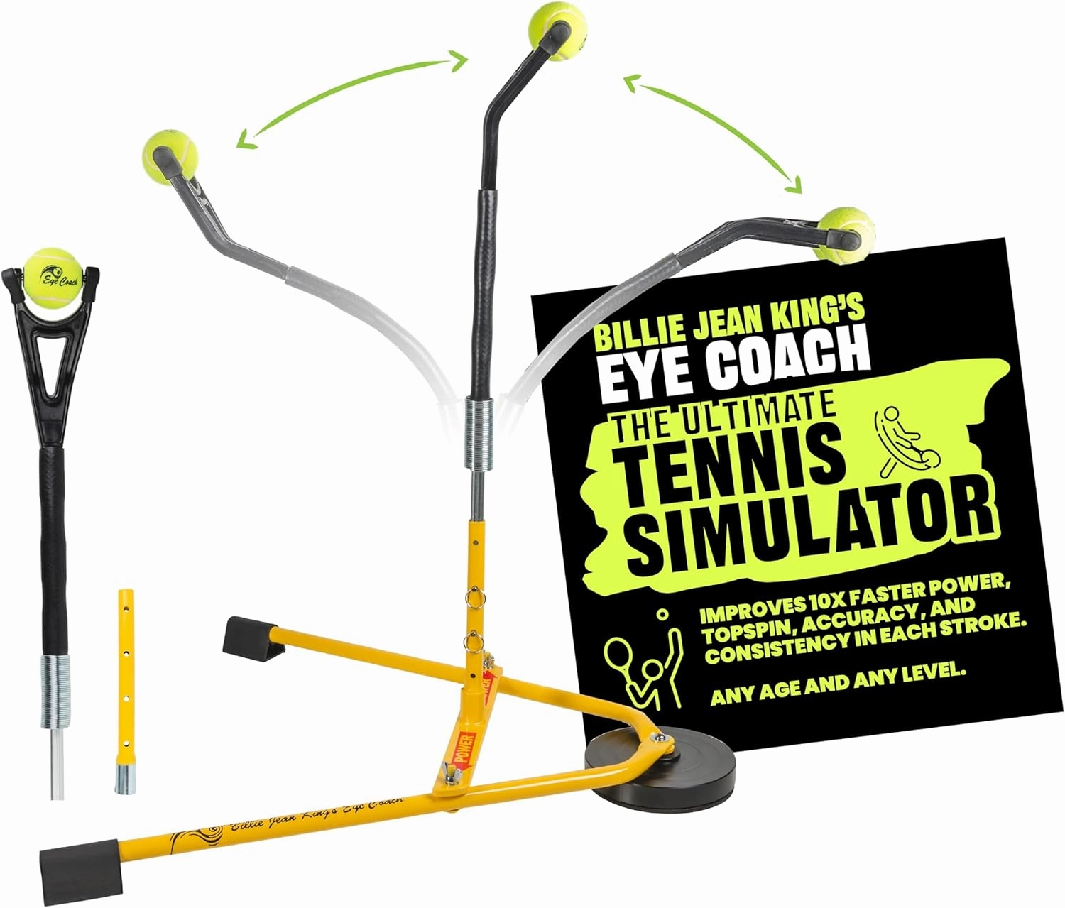 BILLIE JEAN KING'S Eye Coach Tennis Training Aid - Practice on a Moving Ball in Your Own Home, No Court Needed, No Ball Pickup - Junior, Pro, and Family Models, for Kids, Adults