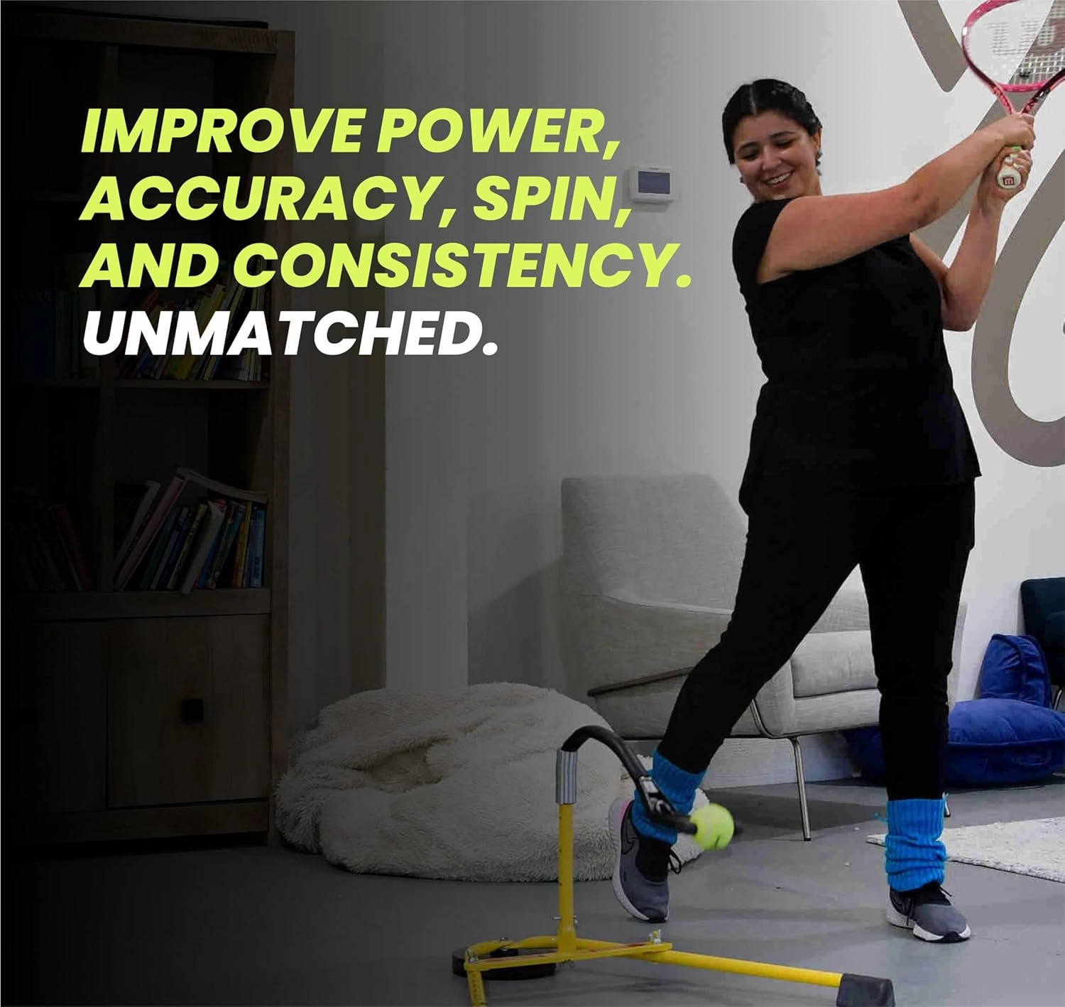 BILLIE JEAN KING'S Eye Coach Tennis Training Aid - Practice on a Moving Ball in Your Own Home, No Court Needed, No Ball Pickup - Junior, Pro, and Family Models, for Kids, Adults