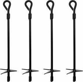 BISupply Ground Anchors, 15 Inch - 4pk Black Shed Anchor Kit Greenhouse Tie Down Ground Stakes with Drillable Eyebolt