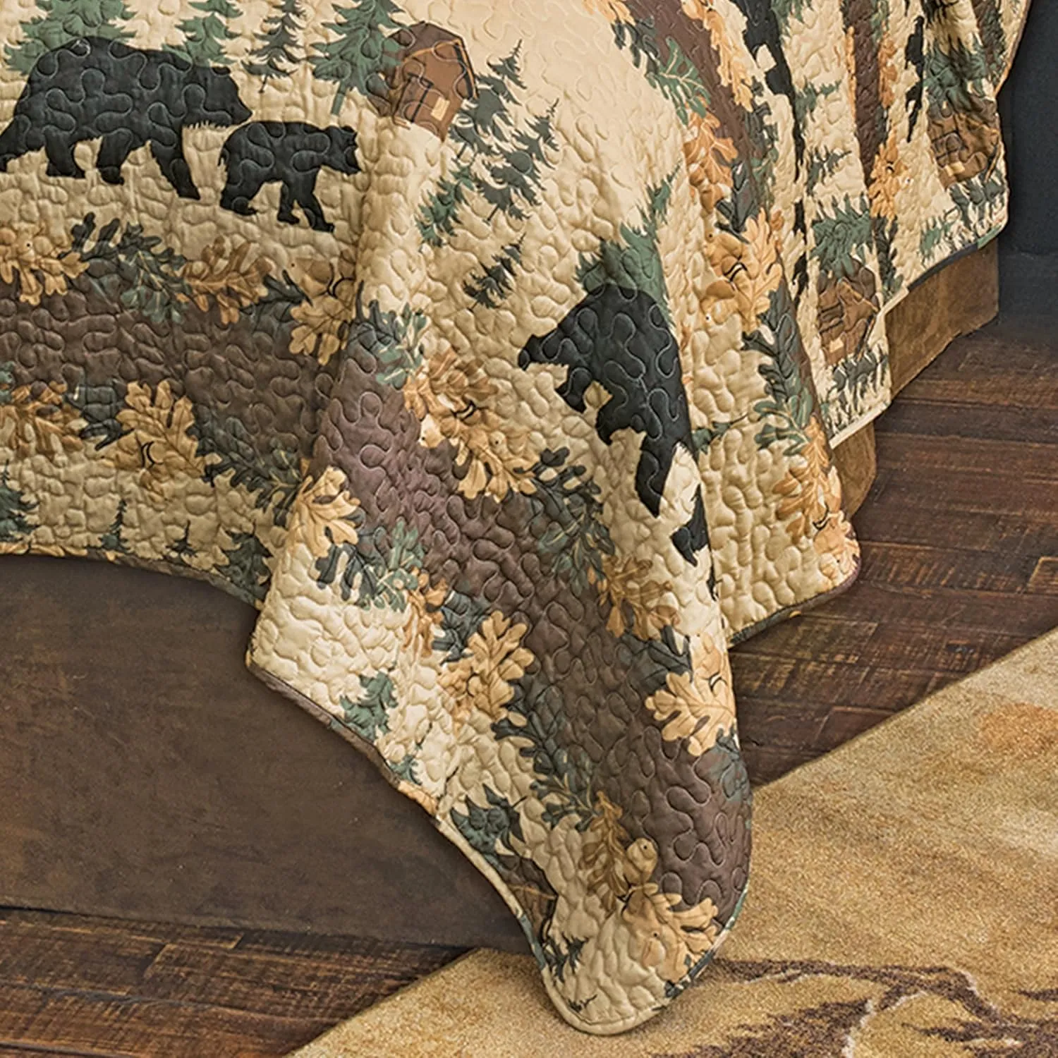 Black Forest Décor Rustic King Size Comforter Set – Cabin Theme Bedding with Bear and Wildlife Prints, Cozy and Warm Country Lodge Quilt