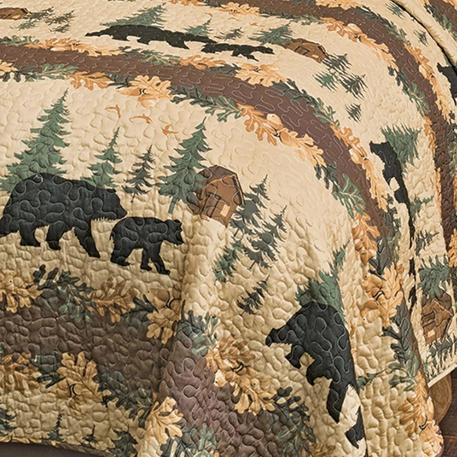 Black Forest Décor Rustic King Size Comforter Set – Cabin Theme Bedding with Bear and Wildlife Prints, Cozy and Warm Country Lodge Quilt
