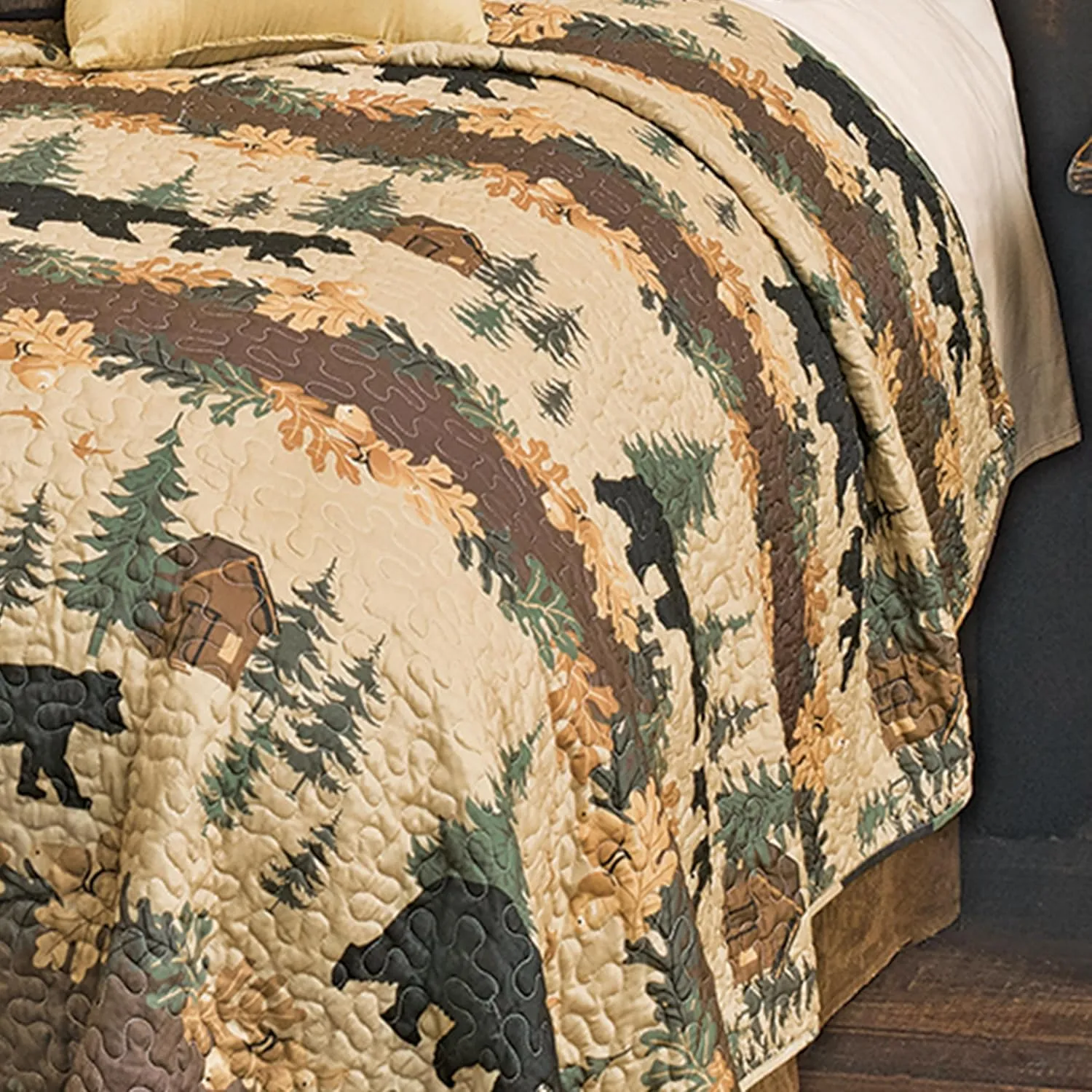 Black Forest Décor Rustic King Size Comforter Set – Cabin Theme Bedding with Bear and Wildlife Prints, Cozy and Warm Country Lodge Quilt