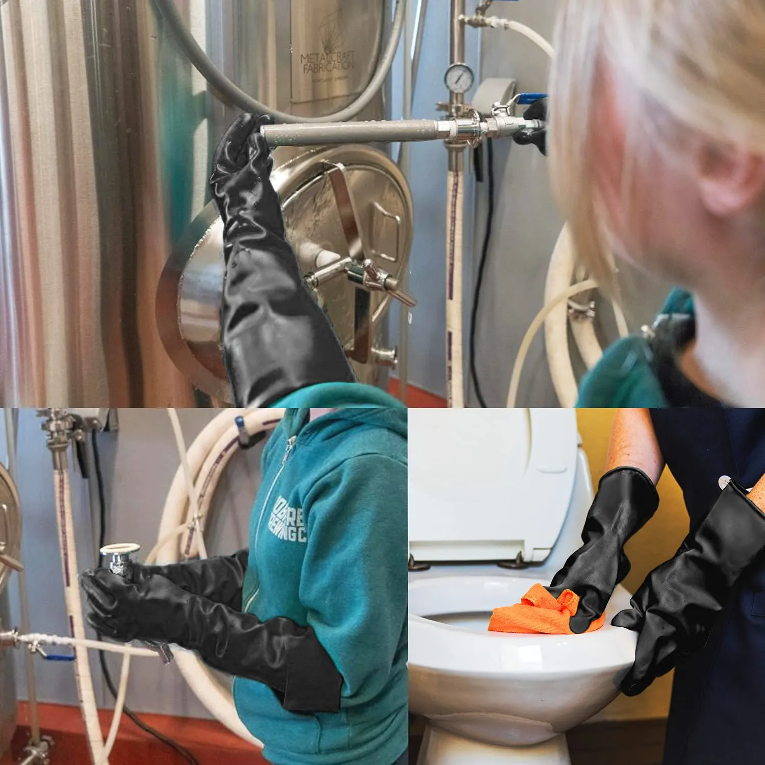 Black Rubber Gloves Extra Large, 22" Long Chemical Resistant Gloves, Waterproof Reusable Dishwashing Household Cleaning Safety Work Heavy Duty Industrial Rubber Glove, 1 Pair XXL