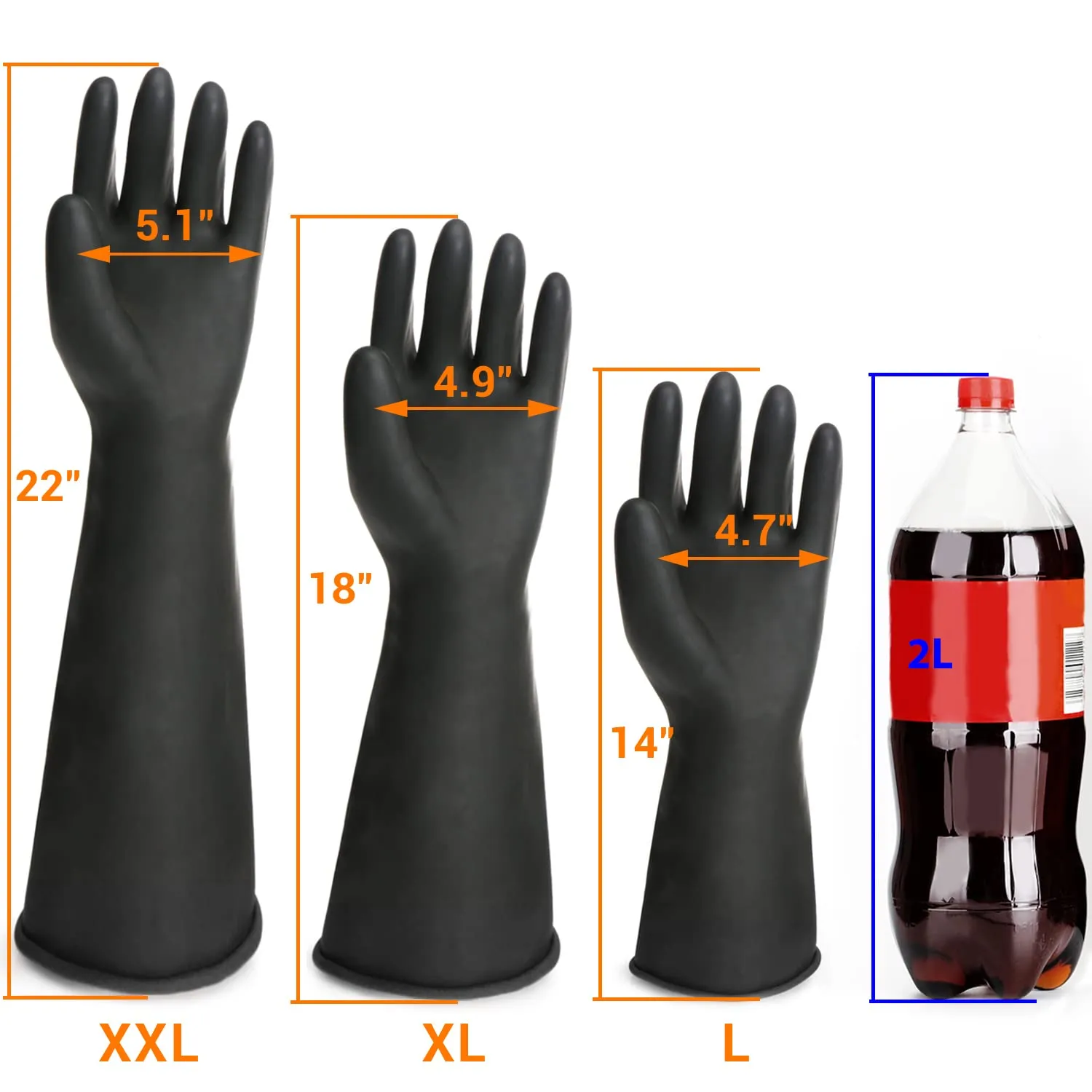 Black Rubber Gloves Extra Large, 22" Long Chemical Resistant Gloves, Waterproof Reusable Dishwashing Household Cleaning Safety Work Heavy Duty Industrial Rubber Glove, 1 Pair XXL