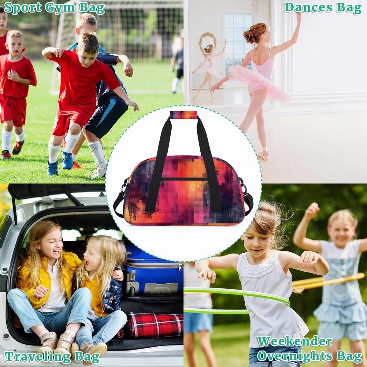 Black and Red Abstract Kids Overnighter Duffel Bags for Boys, Carry-On Size Sports Gym Bag with Front Zipper Pocket for School Practice or Overnight Travel Weekender Sleepover Tote Bag