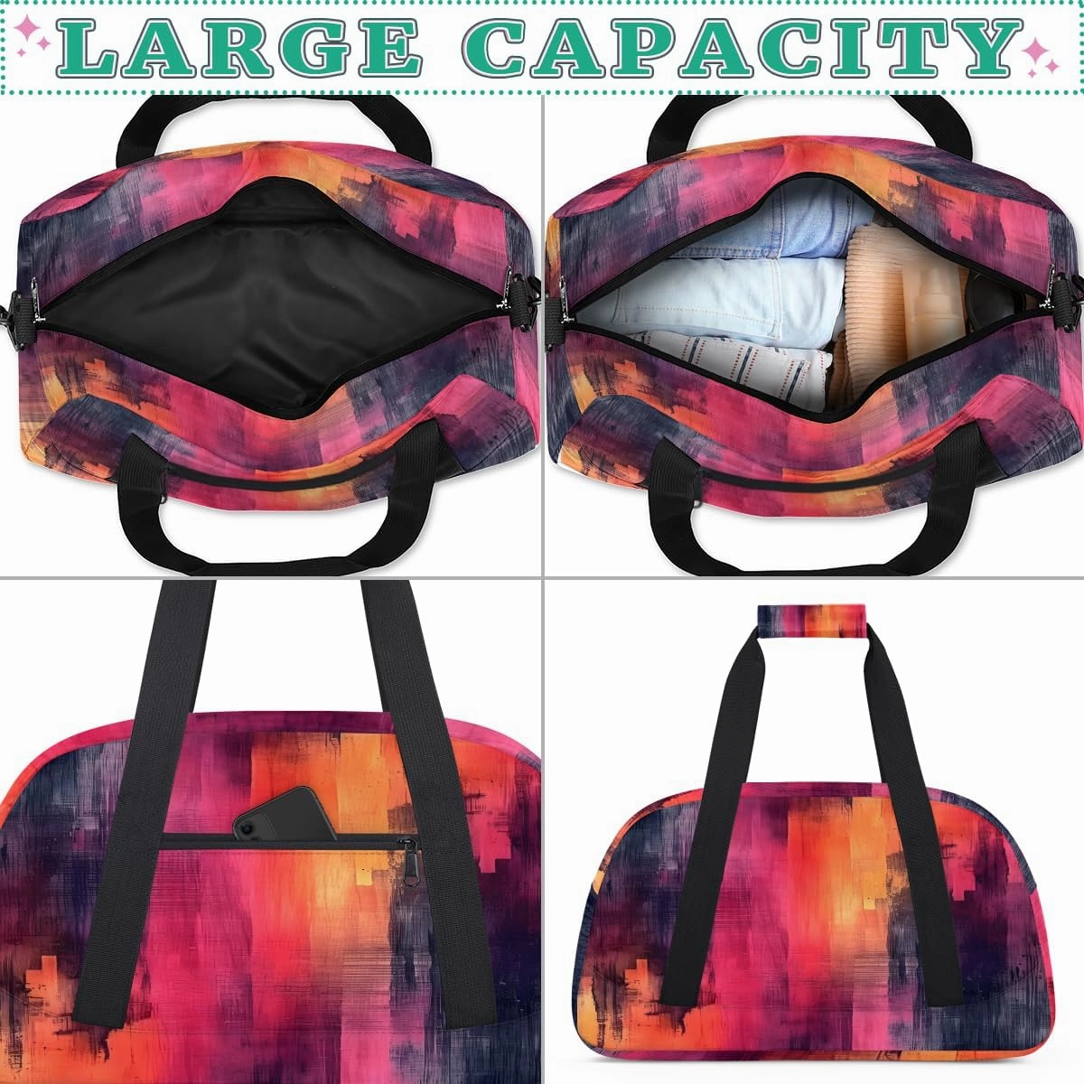 Black and Red Abstract Kids Overnighter Duffel Bags for Boys, Carry-On Size Sports Gym Bag with Front Zipper Pocket for School Practice or Overnight Travel Weekender Sleepover Tote Bag