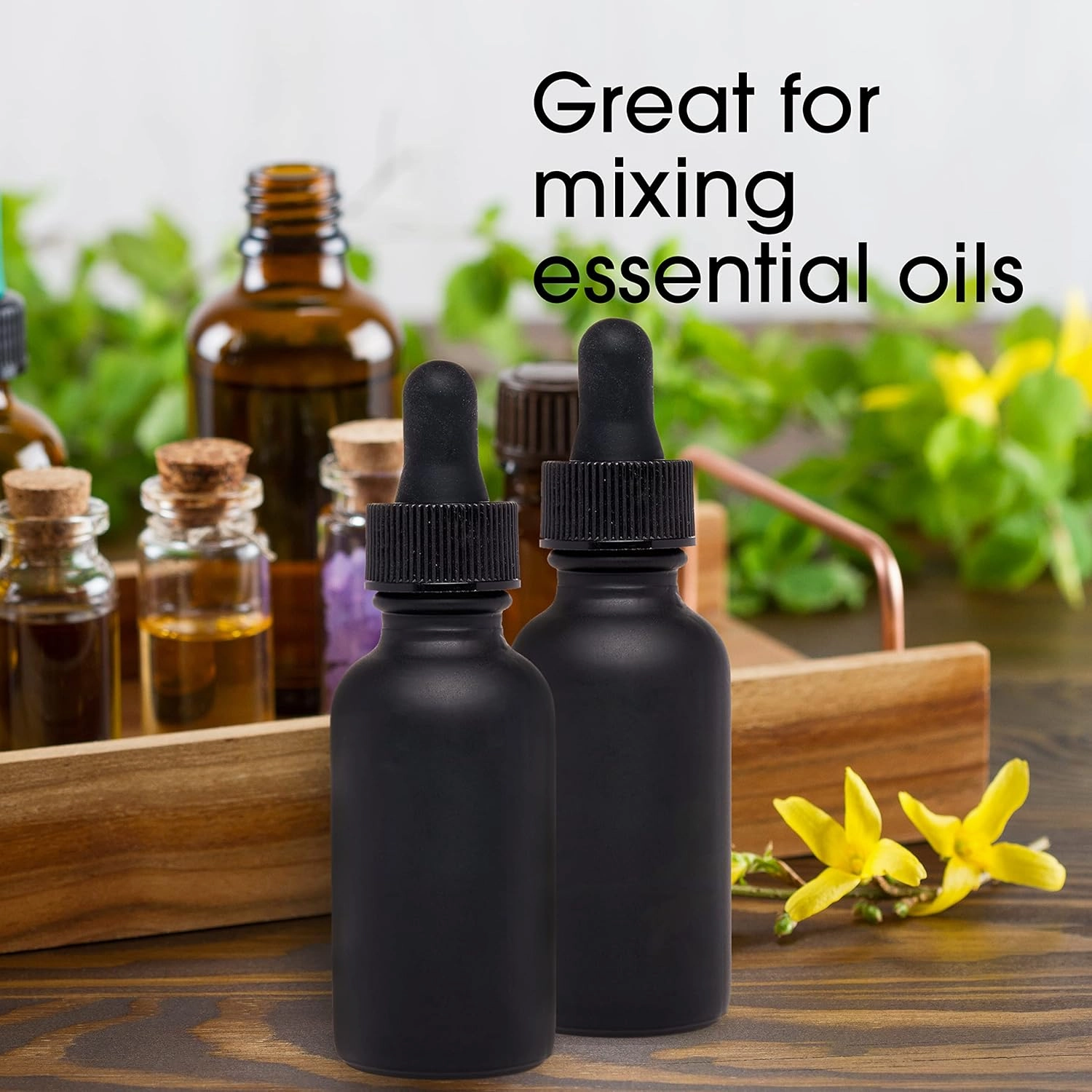 Black Boston Round 1 oz Dropper Bottles | Glass Dropper Bottles for Essential Oils & Aromatherapy | Travel Size 24 Pack