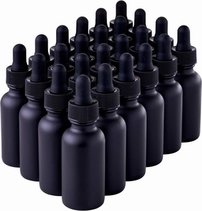 Black Boston Round 1 oz Dropper Bottles | Glass Dropper Bottles for Essential Oils & Aromatherapy | Travel Size 24 Pack