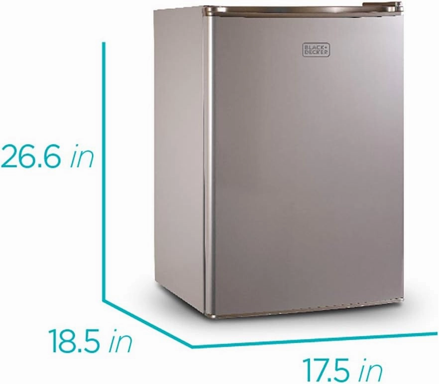 BLACK DECKER 2.5 Cu. Ft. Compact Refrigerator, ENERGY STAR Certified Small Refrigerator, Single Door Mini Fridge with Freezer, Personal Fridge for Home/Dorm Room, R600a Refrigerant, VCM Stainless Look