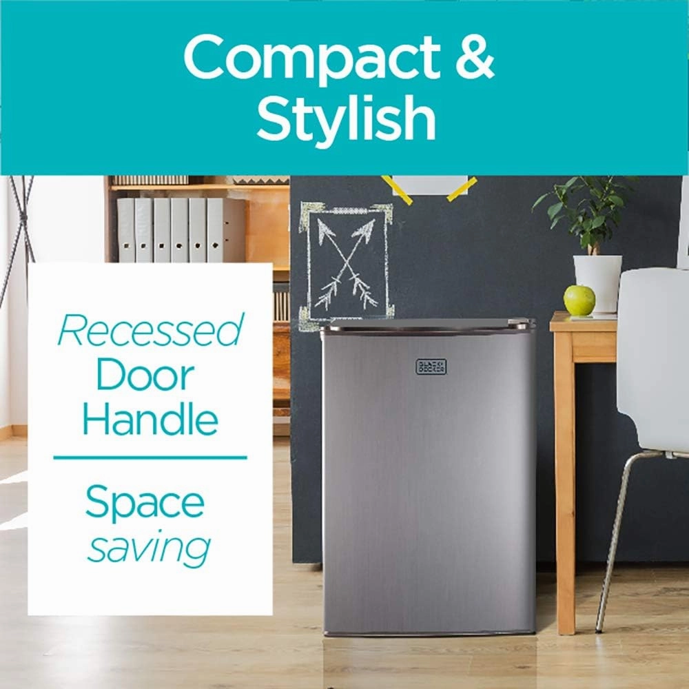 BLACK DECKER 2.5 Cu. Ft. Compact Refrigerator, ENERGY STAR Certified Small Refrigerator, Single Door Mini Fridge with Freezer, Personal Fridge for Home/Dorm Room, R600a Refrigerant, VCM Stainless Look