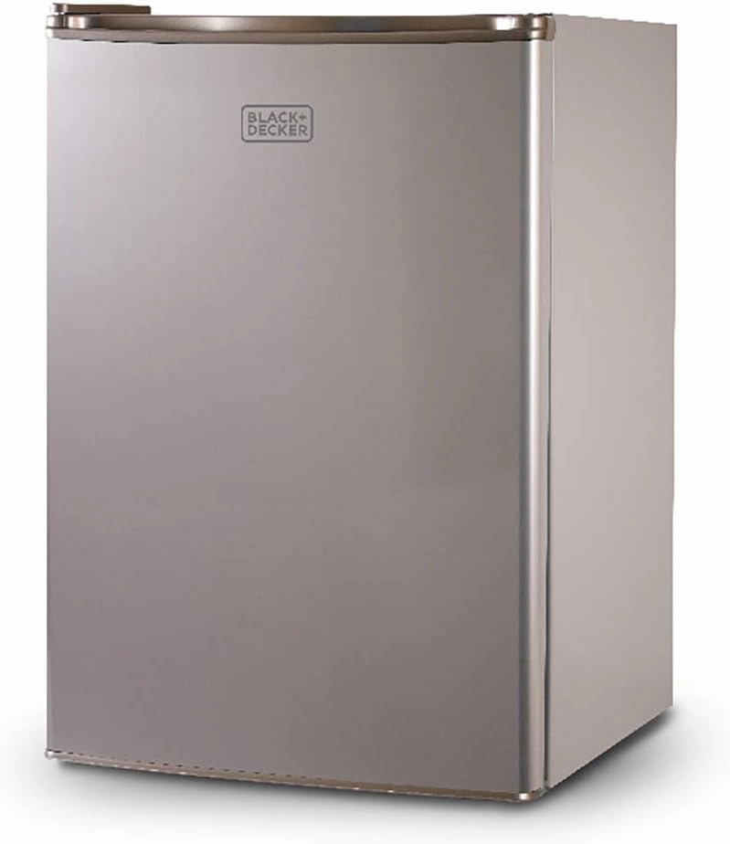 BLACK DECKER 2.5 Cu. Ft. Compact Refrigerator, ENERGY STAR Certified Small Refrigerator, Single Door Mini Fridge with Freezer, Personal Fridge for Home/Dorm Room, R600a Refrigerant, VCM Stainless Look