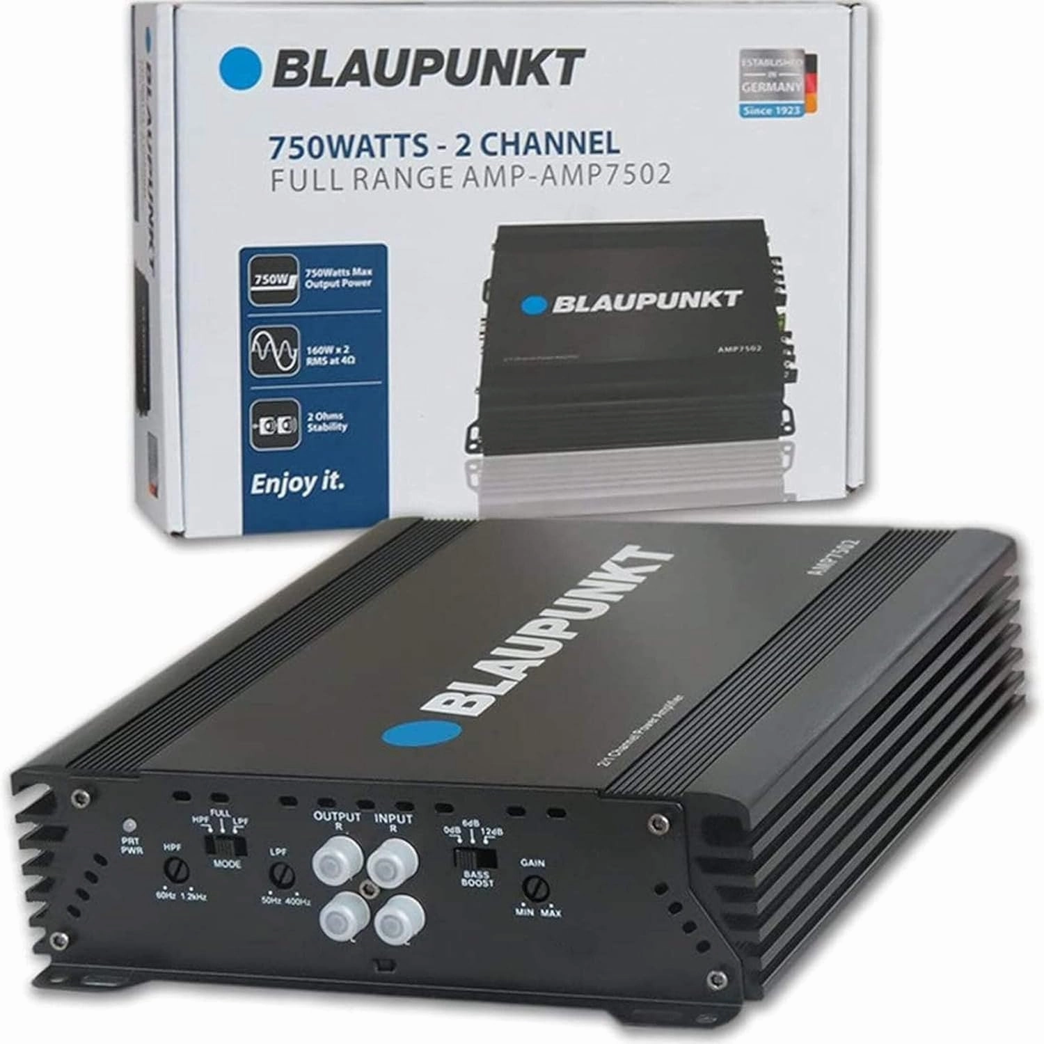 BLAUPUNKT 7502PRO Car Audio 2-Channel Full Range 2 Ohm Stable Amp Amplifier 1500 Watts Max | Slim and Compact
