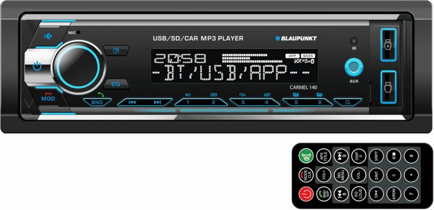 BLAUPUNKT Carmel 140 Single Din Multimedia DVD CD MP3 Receiver Front USB Port - Black