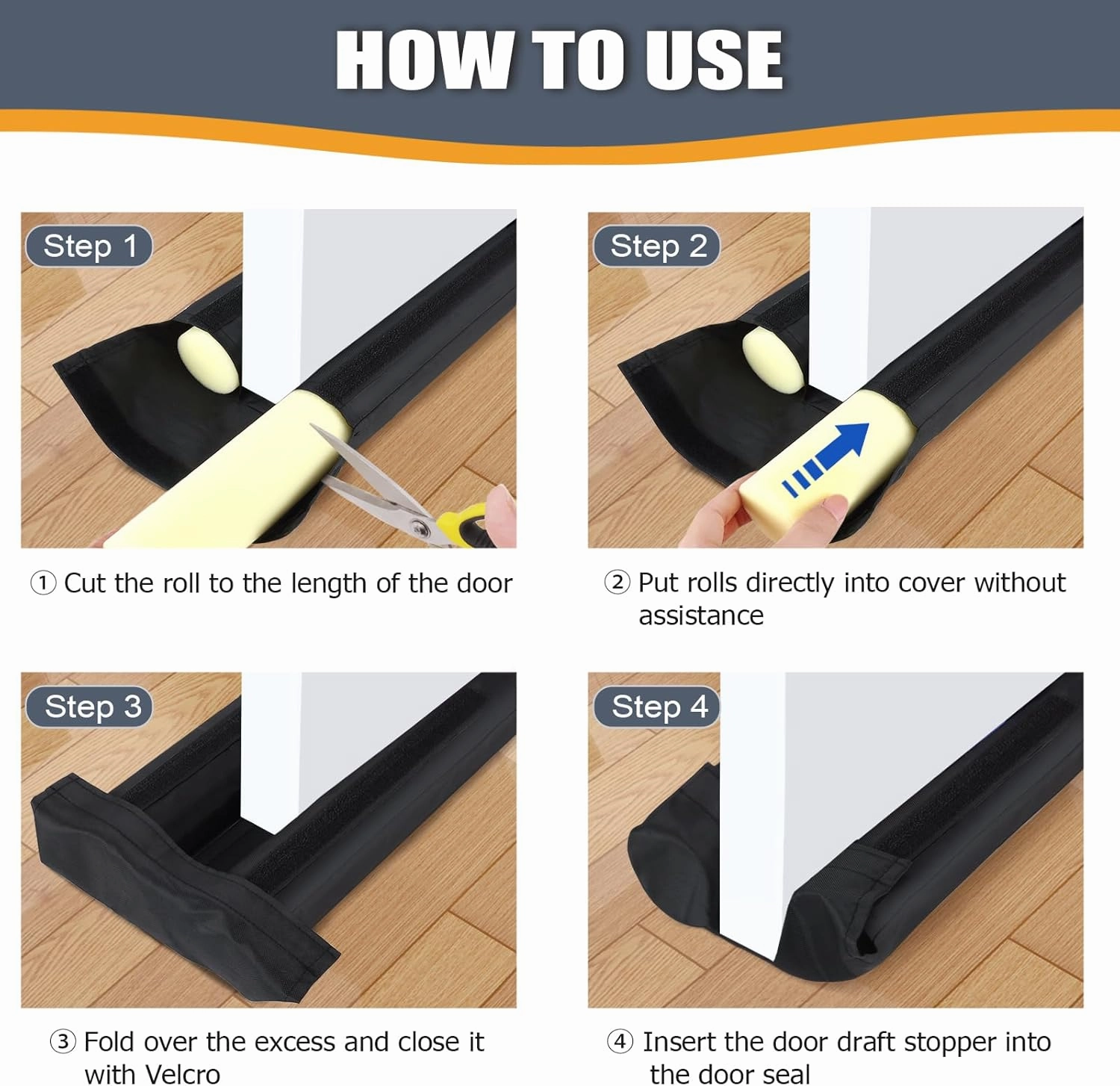 BlissTrends Door Draft Stopper Covers Gaps up to 2", Draft Stopper for Bottom of Door Soundproof, Windproof, Dustproof, Block Light, Insect Resistant, Under Door Draft Stopper 36 Inch (Black)