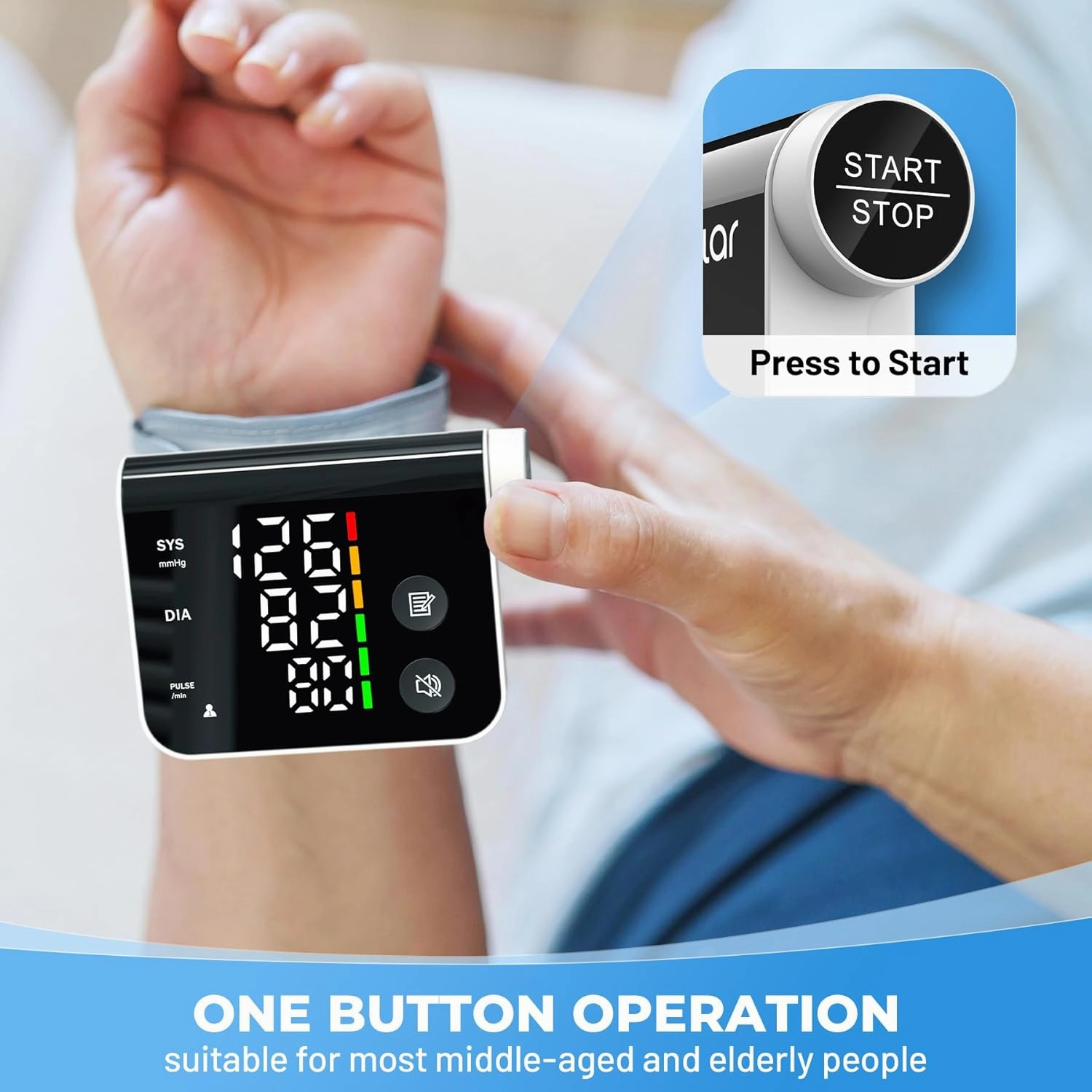 Blood Pressure Monitor Wrist Automatic Digital Machine LED Large Screen Display for Home Use 2 Users*120 Memory with Portable Storage Bag