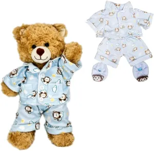Blue Monkey Pajamas with Slippers for 14 to 18 Inch Stuffed Animals – Fits Teddy Bears, Plush Dolls, and Soft Toys, Cute Plushie Sleepwear Outfit for Bedtime Dress-Up and Toy Accessories