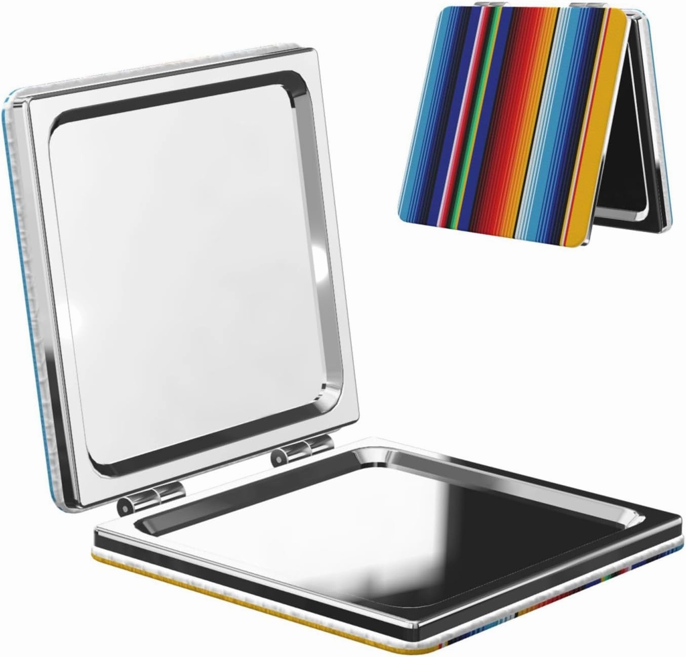 Blue Mexican Stripes Women Small Pocket Makeup Mirror Compact Portable Folding Handheld Makeup Mirror
