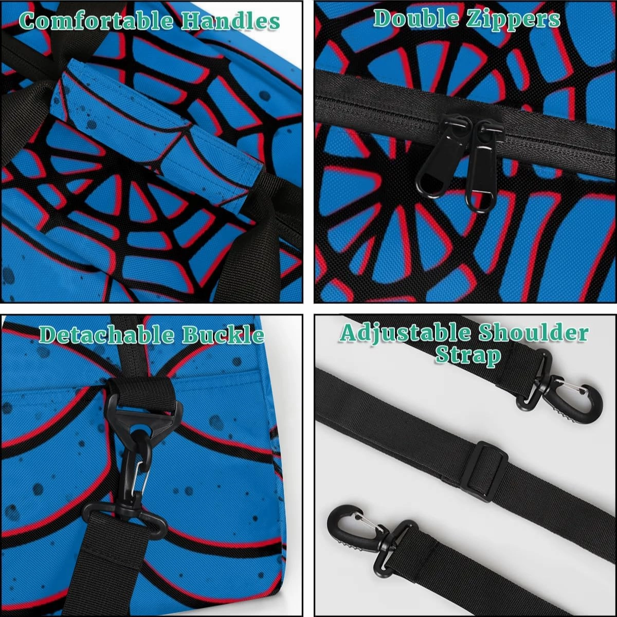 Blue Spider Web Kids Overnighter Duffel Bags for Boys Girls, Carry-On Size Sports Gym Bag for School Practice or Overnight Travel Weekender Sleepover Tote Bag