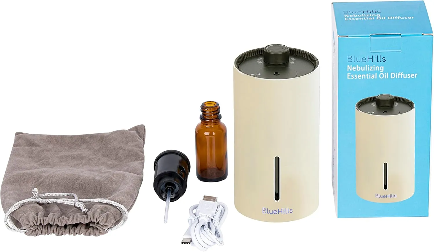 BlueHills Waterless Essential Oil Diffuser USB Travel Cordless Aroma Large Room Portable Battery-Operated Rechargeable Car Home Hotel Long Runtime Compact Premium Wireless Mini Diffuser – J05 Beige