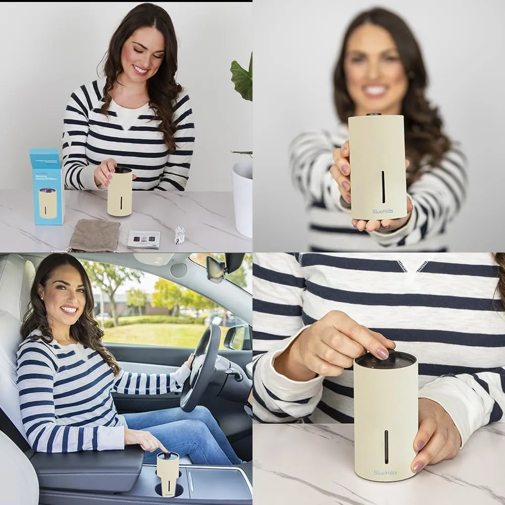 BlueHills Waterless Essential Oil Diffuser USB Travel Cordless Aroma Large Room Portable Battery-Operated Rechargeable Car Home Hotel Long Runtime Compact Premium Wireless Mini Diffuser – J05 Beige