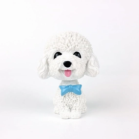 Bobbing-Head Dog for Car Dash Board Decor,Dashboard Doggy Puppy Teddy Toy with Adhesive Tab (White)