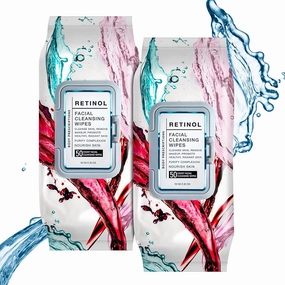 Body Prescription Makeup Cleansing Wipes - Gentle and Effective Face Wipes, 50 Count (Pack of 2), Retinol